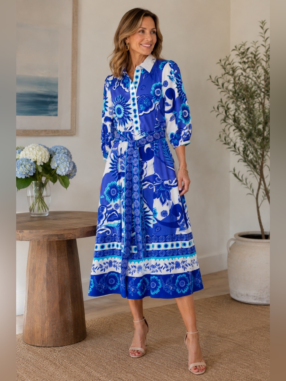 Maude Vivante /Remi Midi Dress Porcelain- Sz. L - NWT